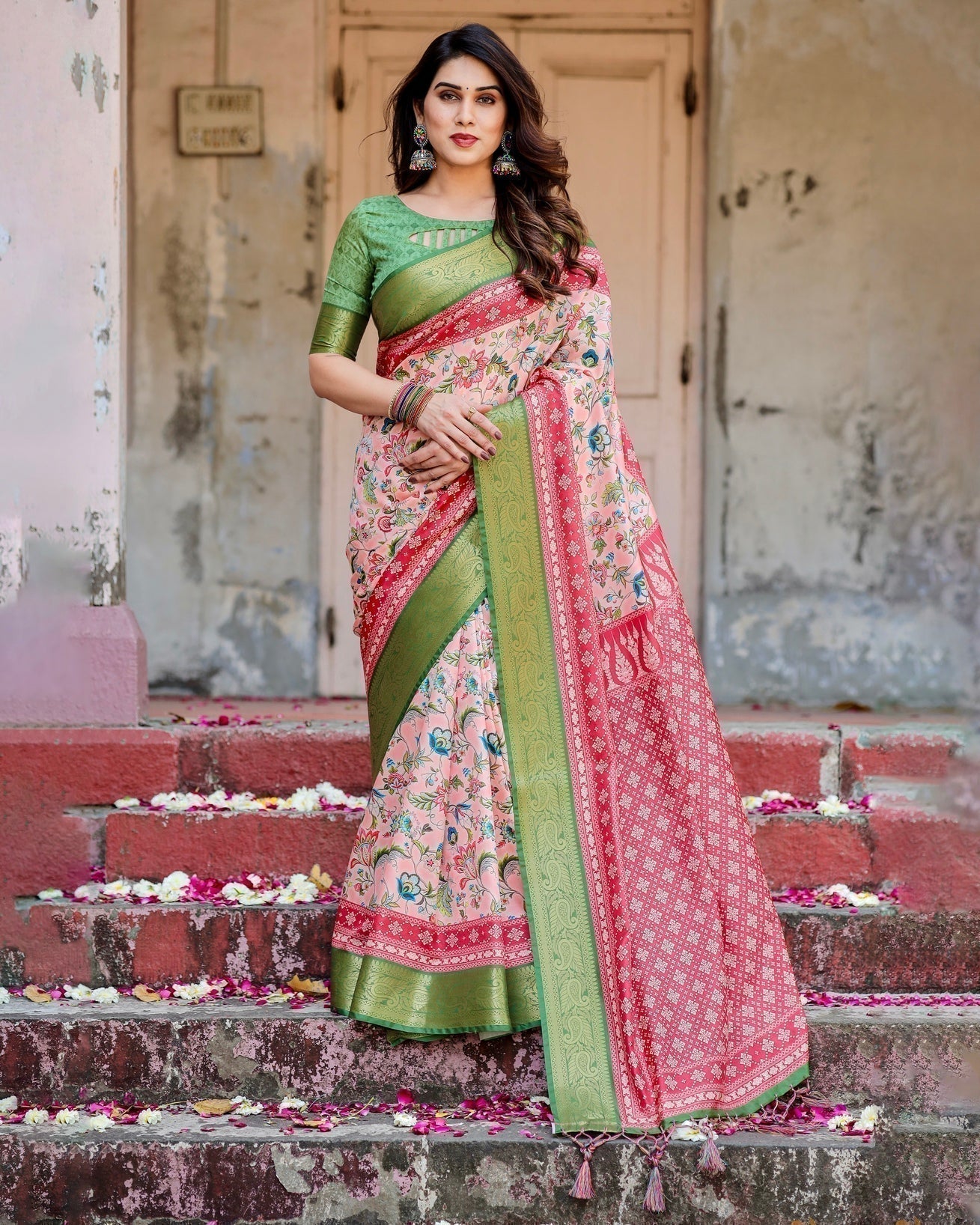 Pure Silk Digitally Printed Saree Weaved With Golden Zari Comes With Tassels - Almaari Fashion