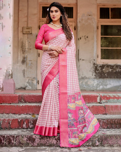 Pure Silk Digitally Printed Saree Weaved With Golden Zari Comes With Tassels - Almaari Fashion