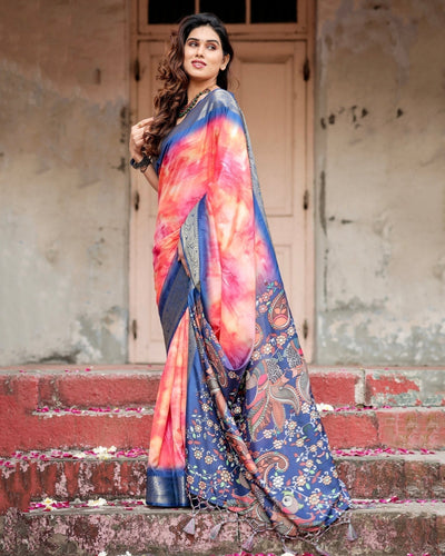 Pure Silk Digitally Printed Saree Weaved With Golden Zari Comes With Tassels - Almaari Fashion