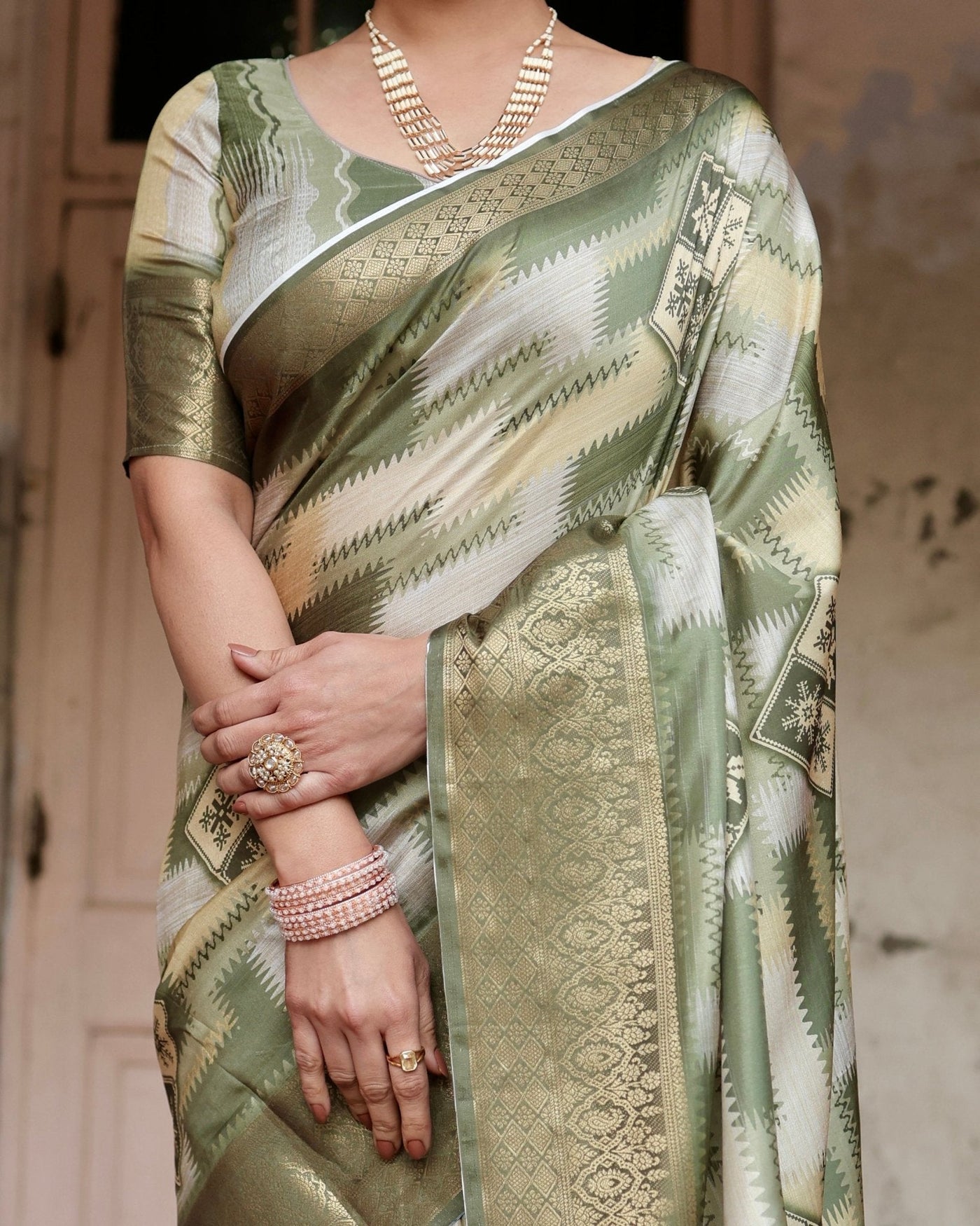 Pure Silk Digitally Printed Saree Weaved With Golden Zari Comes With Tassels - Almaari Fashion