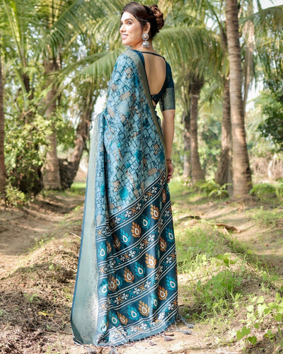 Pure Silk Digitally Printed Saree Weaved With Golden Zari Comes With Tassels - Almaari Fashion