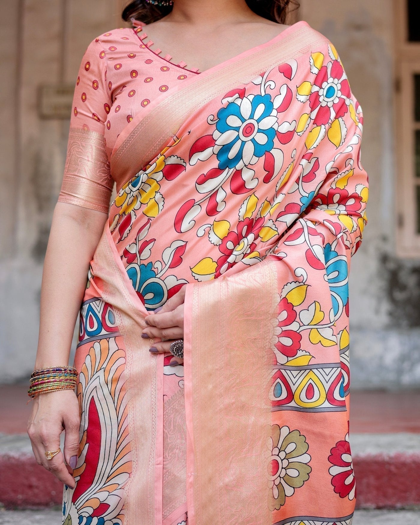 Pure Silk Digitally Printed Saree Weaved With Golden Zari Comes With Tassels - Almaari Fashion