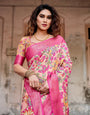 Peach and Fuchsia Floral Digital Print Tussar Silk Saree with Zari Border and Paisley Pallu