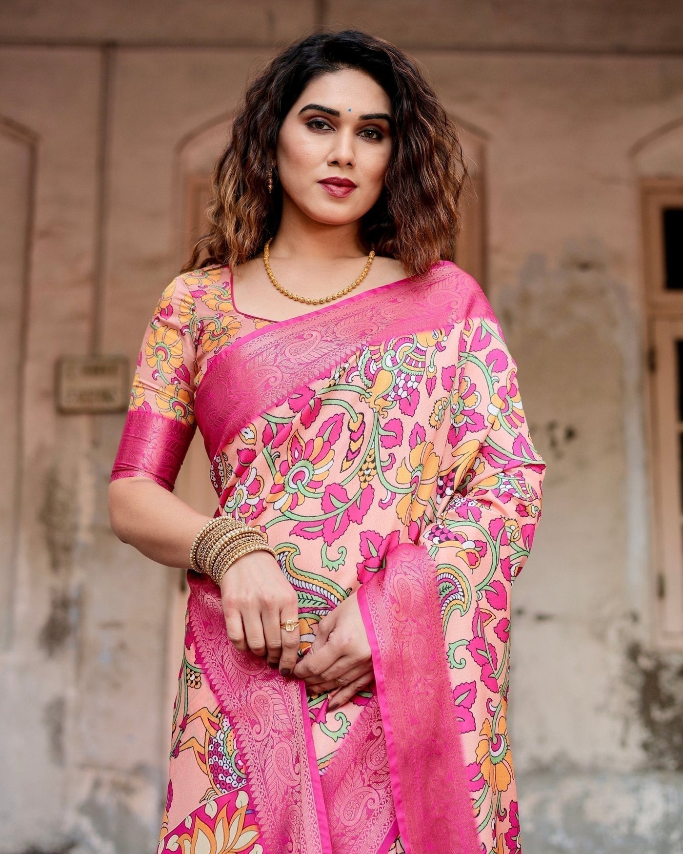 Pure Silk Digitally Printed Saree Weaved With Golden Zari Comes With Tassels - Almaari Fashion