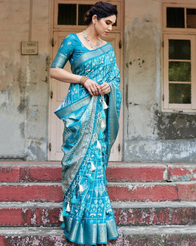 Pure Silk Digitally Printed Saree Weaved With Golden Zari Comes With Tassels - Almaari Fashion