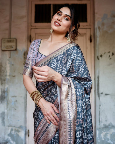 Pure Silk Digitally Printed Saree Weaved With Golden Zari Comes With Tassels - Almaari Fashion