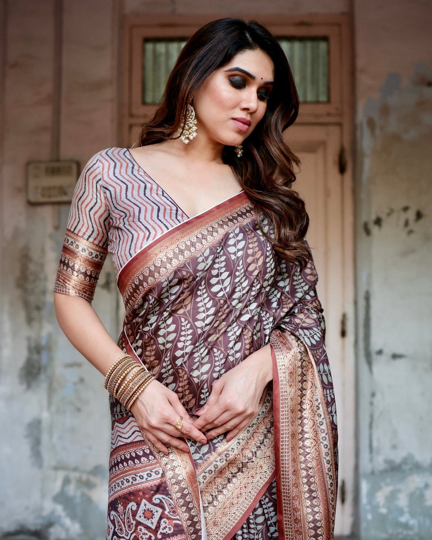 Pure Silk Digitally Printed Saree Weaved With Golden Zari Comes With Tassels - Almaari Fashion