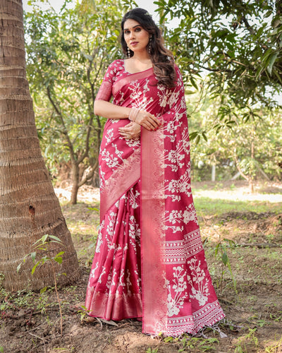 Pure Silk Digitally Printed Saree Weaved With Golden Zari Comes With Tassels - Almaari Fashion