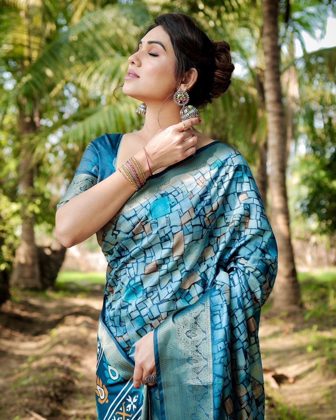 Pure Silk Digitally Printed Saree Weaved With Golden Zari Comes With Tassels - Almaari Fashion