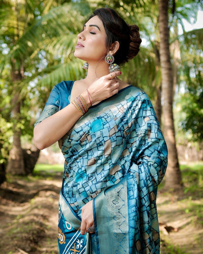 Pure Silk Digitally Printed Saree Weaved With Golden Zari Comes With Tassels - Almaari Fashion