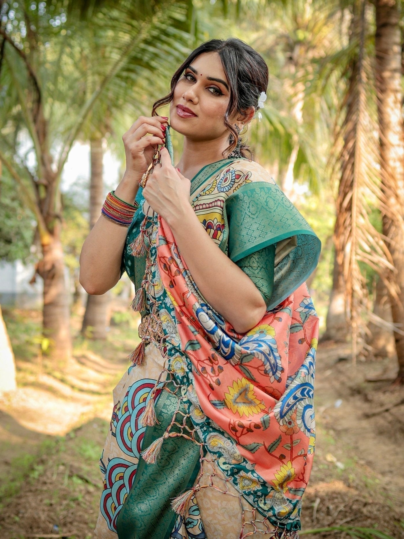 Pure Silk Digitally Printed Saree Weaved With Golden Zari Comes With Tassels - Almaari Fashion