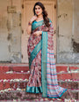 Pure Silk Digitally Printed Saree Weaved With Golden Zari Comes With Tassels