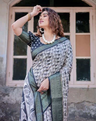 Pure Silk Digitally Printed Saree Weaved With Golden Zari Comes With Tassels - Almaari Fashion