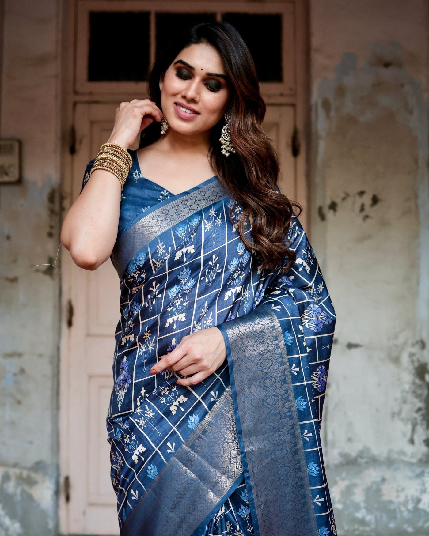 Pure Silk Digitally Printed Saree Weaved With Golden Zari Comes With Tassels - Almaari Fashion