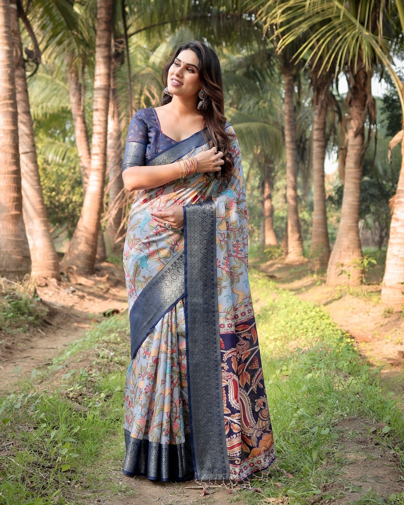 Pure Silk Digitally Printed Saree Weaved With Golden Zari Comes With Tassels - Almaari Fashion