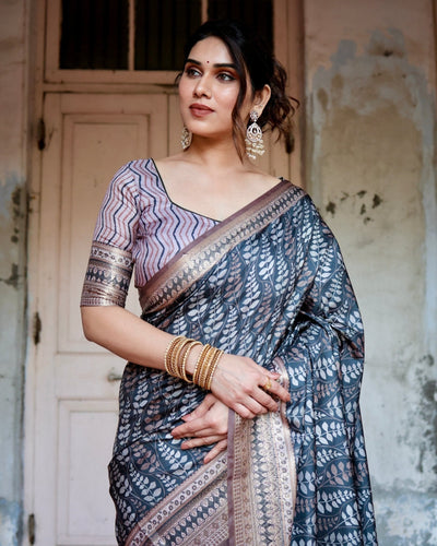 Pure Silk Digitally Printed Saree Weaved With Golden Zari Comes With Tassels - Almaari Fashion