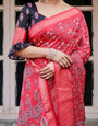 Fiery Red Banarasi Silk Saree with Ornamental Motifs and Detailed Zari Pallu