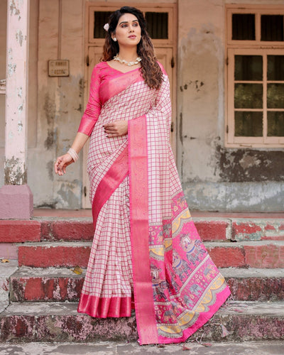 Pure Silk Digitally Printed Saree Weaved With Golden Zari Comes With Tassels - Almaari Fashion