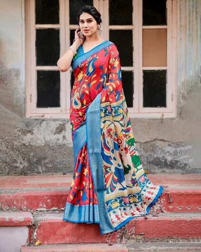 Pure Silk Digitally Printed Saree Weaved With Golden Zari Comes With Tassels - Almaari Fashion