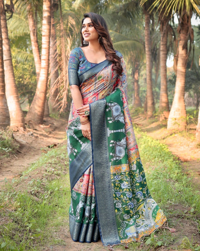 Pure Silk Digitally Printed Saree Weaved With Golden Zari Comes With Tassels - Almaari Fashion