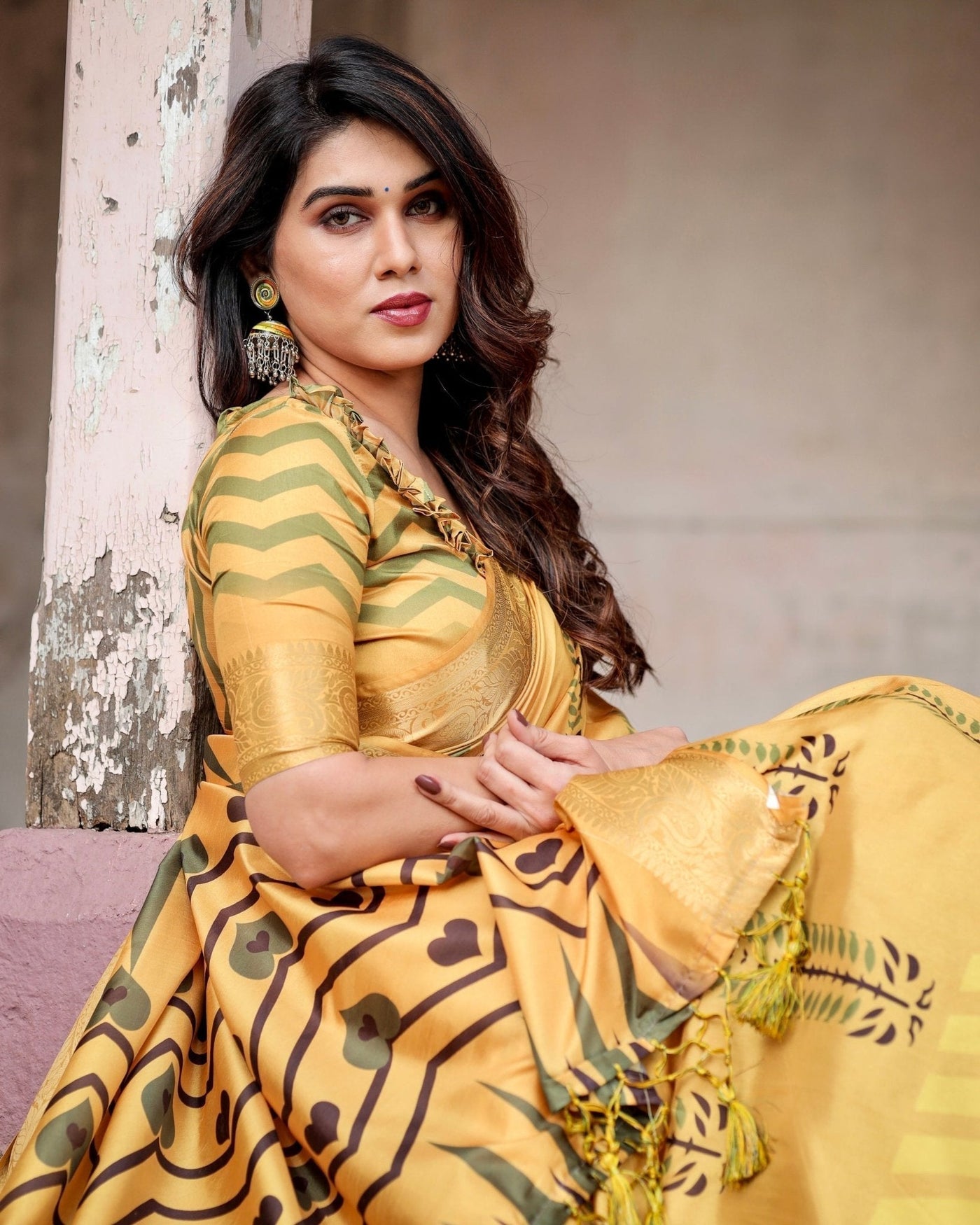 Pure Silk Digitally Printed Saree Weaved With Golden Zari Comes With Tassels - Almaari Fashion