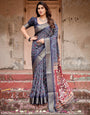 Pure Silk Digitally Printed Saree Weaved With Golden Zari Comes With Tassels