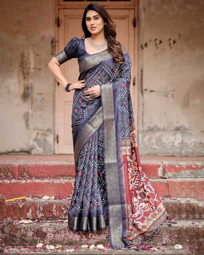 Pure Silk Digitally Printed Saree Weaved With Golden Zari Comes With Tassels - Almaari Fashion