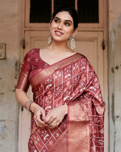 Pure Silk Digitally Printed Saree Weaved With Golden Zari Comes With Tassels - Almaari Fashion