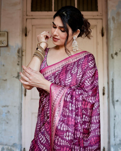 Pure Silk Digitally Printed Saree Weaved With Golden Zari Comes With Tassels - Almaari Fashion