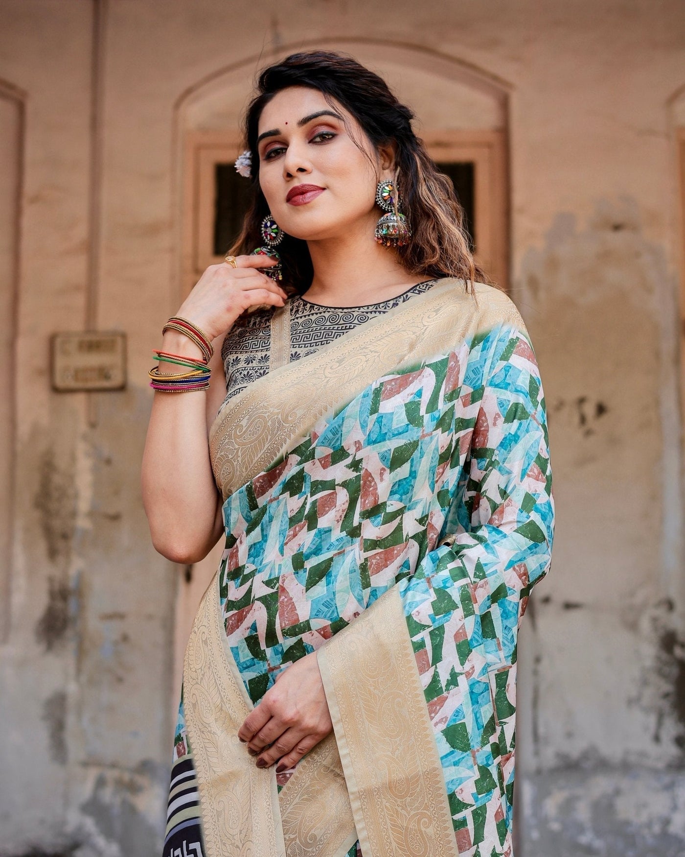 Pure Silk Digitally Printed Saree Weaved With Golden Zari Comes With Tassels - Almaari Fashion