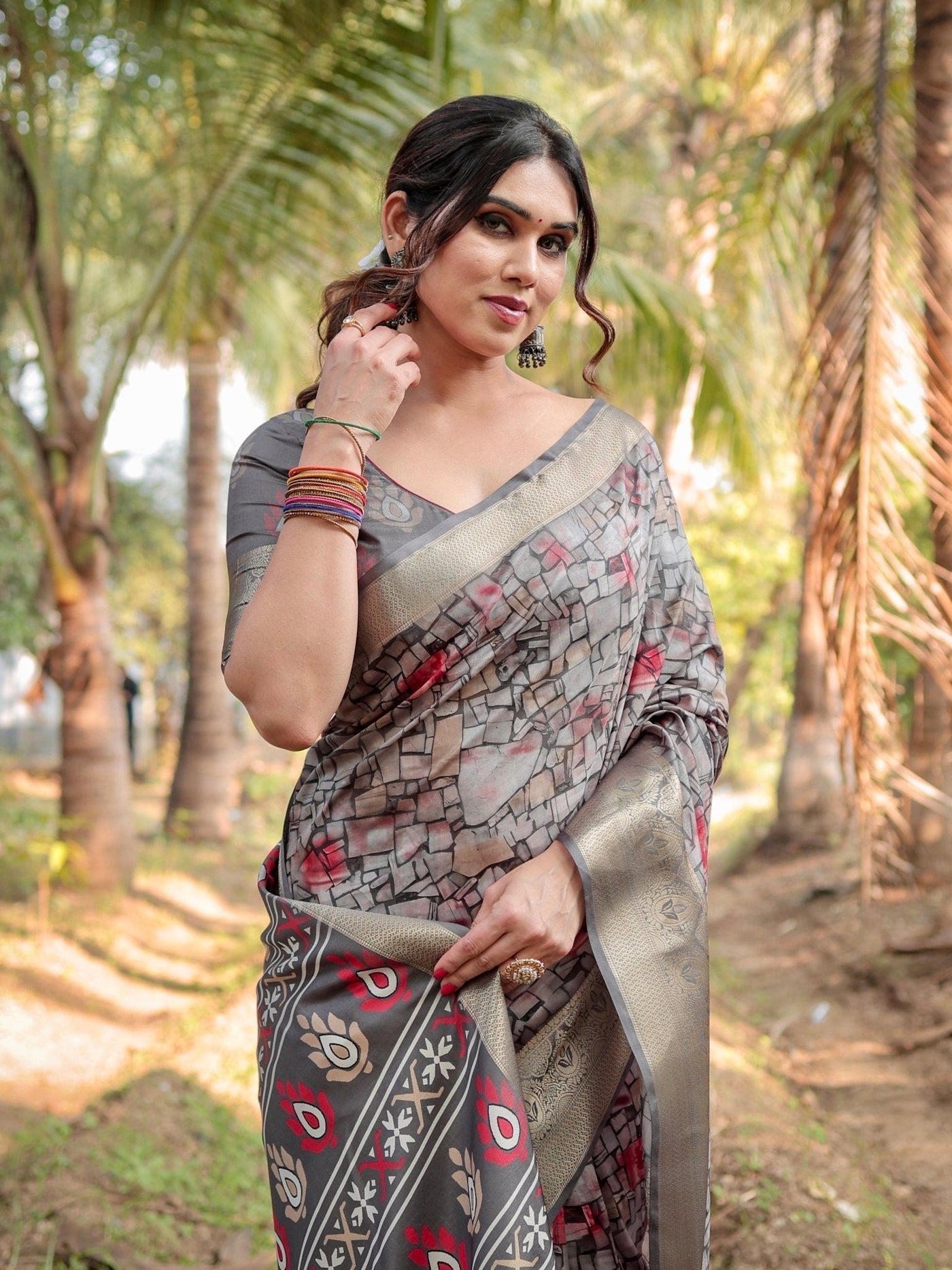 Pure Silk Digitally Printed Saree Weaved With Golden Zari Comes With Tassels - Almaari Fashion