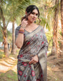 Stunning Grey Tussar Silk Saree with Golden Zari Border and Mosaic-Inspired Pallu Design