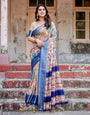 Pure Silk Digitally Printed Saree Weaved With Golden Zari Comes With Tassels