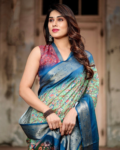 Pure Silk Digitally Printed Saree Weaved With Golden Zari Comes With Tassels - Almaari Fashion