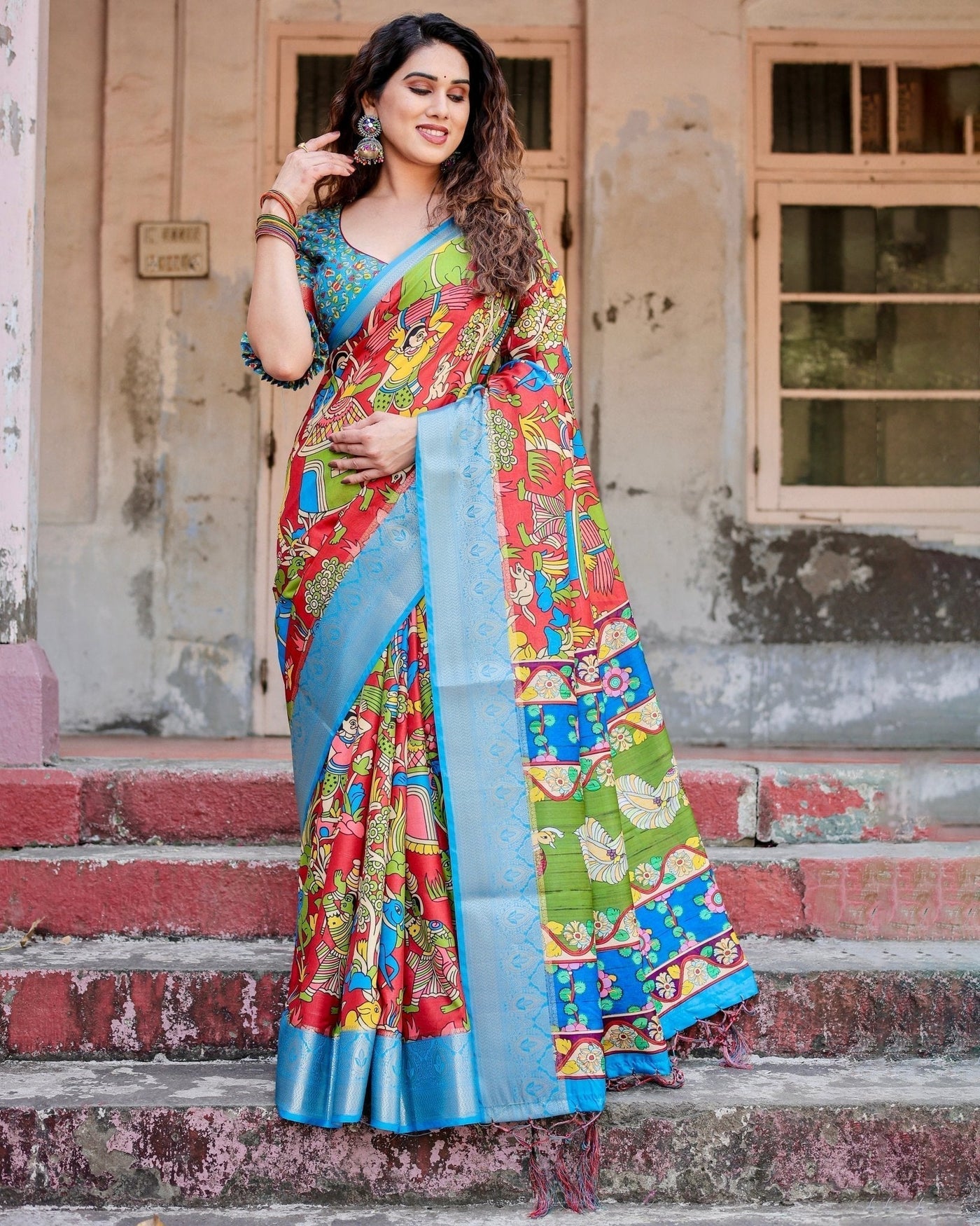 Pure Silk Digitally Printed Saree Weaved With Golden Zari Comes With Tassels - Almaari Fashion