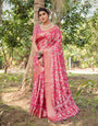 Vibrant Pink Tussar Silk Saree with Intricate Zari Border and Modern Floral Pallu