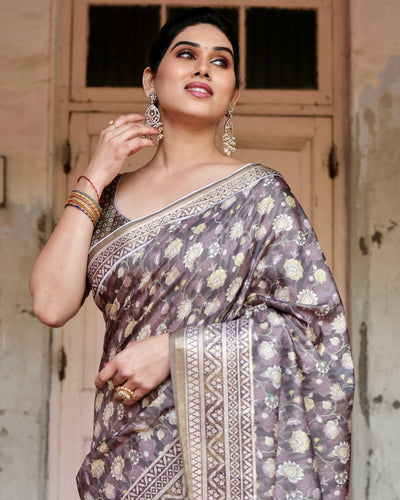 Pure Silk Digitally Printed Saree Weaved With Golden Zari Comes With Tassels - Almaari Fashion