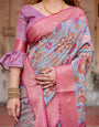 Graceful Grey Banarasi Silk Saree with Pink Zari Border and Intricate Floral Motifs