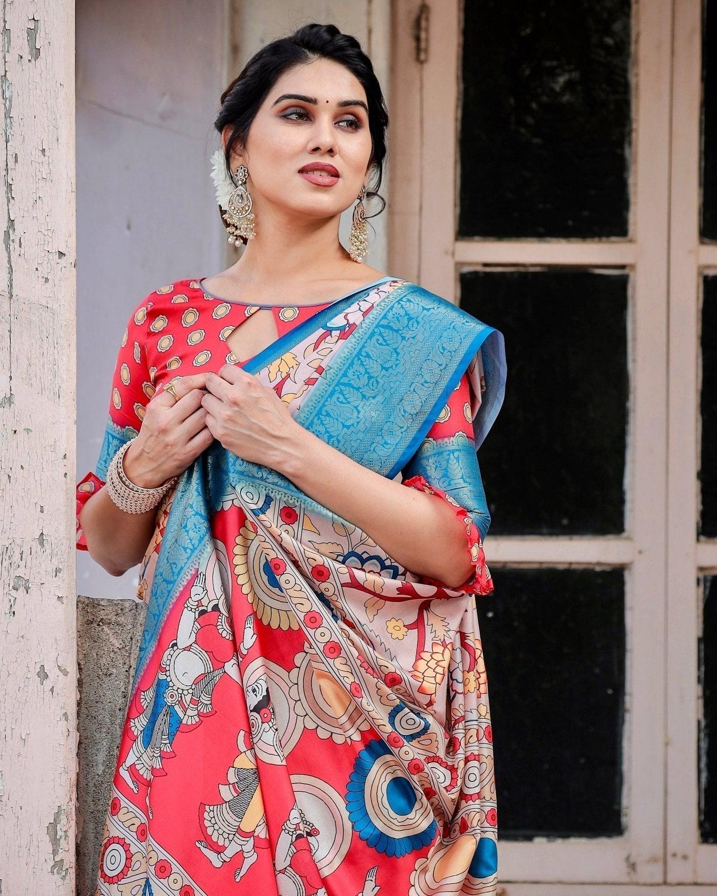 Pure Silk Digitally Printed Saree Weaved With Golden Zari Comes With Tassels - Almaari Fashion