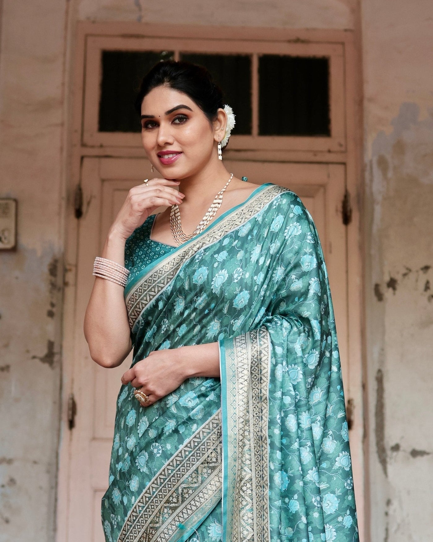 Pure Silk Digitally Printed Saree Weaved With Golden Zari Comes With Tassels - Almaari Fashion