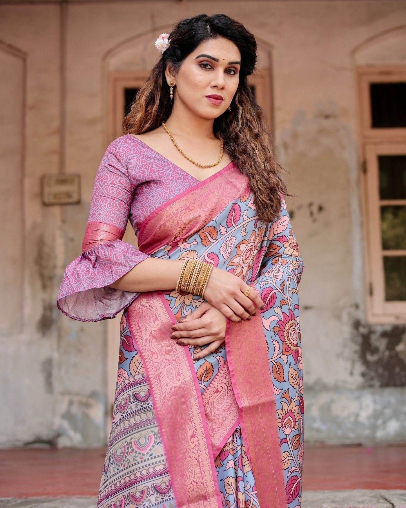 Pure Silk Digitally Printed Saree Weaved With Golden Zari Comes With Tassels - Almaari Fashion