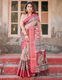 Pure Silk Digitally Printed Saree Weaved With Golden Zari Comes With Tassels