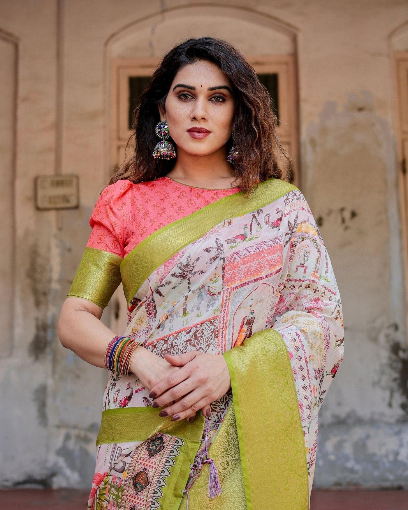 Pure Silk Digitally Printed Saree Weaved With Golden Zari Comes With Tassels - Almaari Fashion