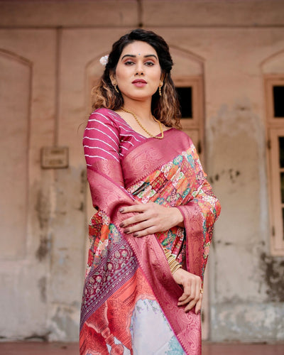 Pure Silk Digitally Printed Saree Weaved With Golden Zari Comes With Tassels - Almaari Fashion