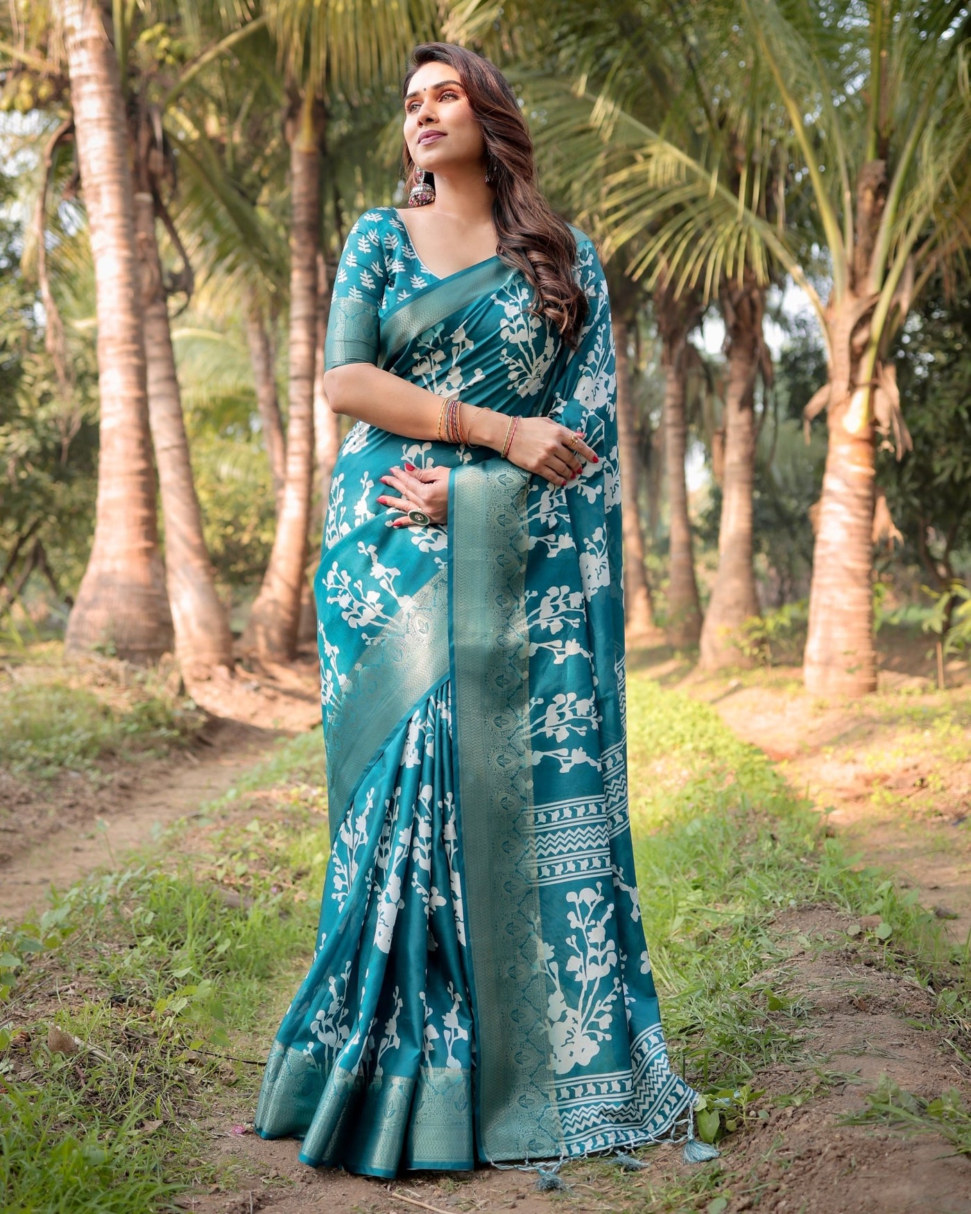 Pure Silk Digitally Printed Saree Weaved With Golden Zari Comes With Tassels - Almaari Fashion