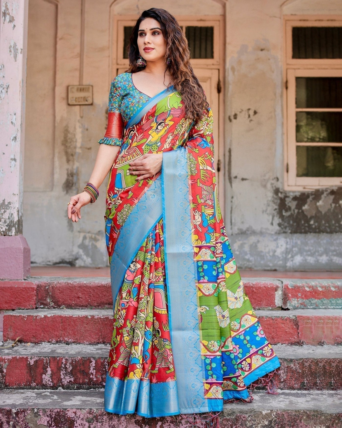 Pure Silk Digitally Printed Saree Weaved With Golden Zari Comes With Tassels - Almaari Fashion