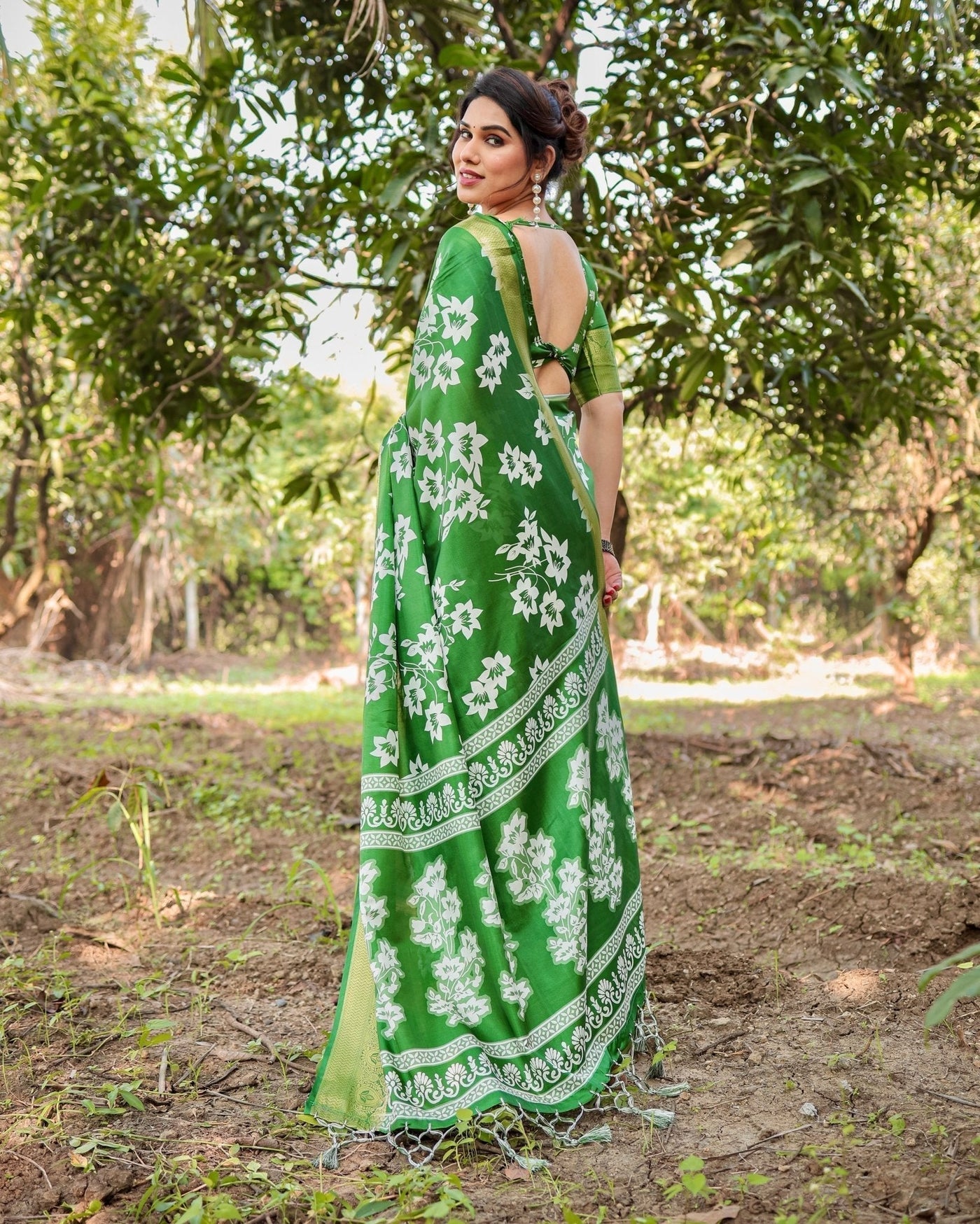 Pure Silk Digitally Printed Saree Weaved With Golden Zari Comes With Tassels - Almaari Fashion