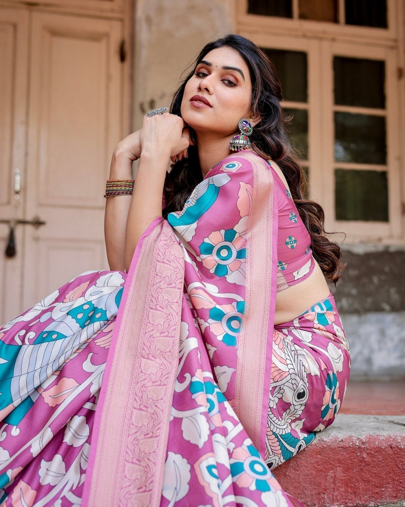 Pure Silk Digitally Printed Saree Weaved With Golden Zari Comes With Tassels - Almaari Fashion