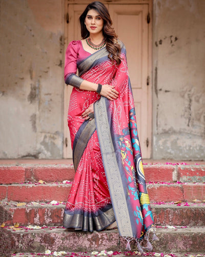 Pure Silk Digitally Printed Saree Weaved With Golden Zari Comes With Tassels - Almaari Fashion