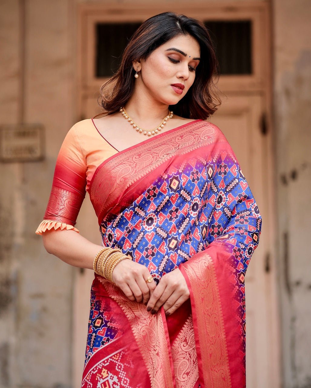 Pure Silk Digitally Printed Saree Weaved With Golden Zari Comes With Tassels - Almaari Fashion